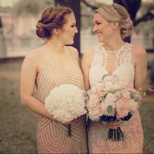 Adrianna Papell beaded bridesmaid gown.